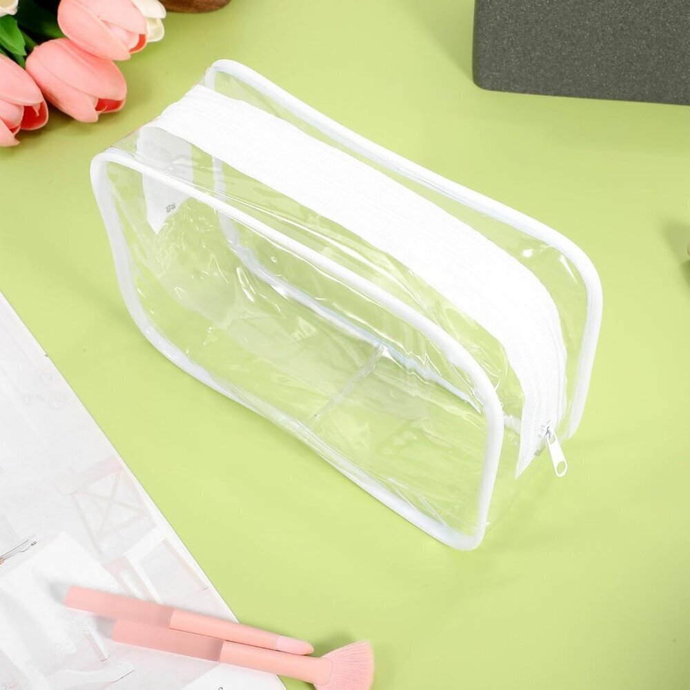 10 Pcs Clear Makeup Bags, Pvc Transparent Zipper Pouches for Cosmetics & Toiletr - Picture 7 of 9